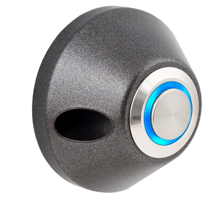 Kúp alakú fémházas nyomógomb, kék LED gyűrűvel NO/NC, OPS1L